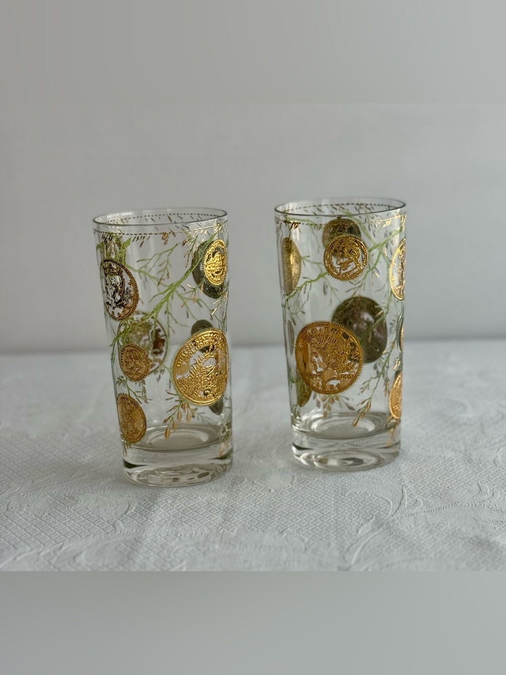 Vintage Culver Midas 22K Gold Coin Highball Glasses (Set of 2) Barware - Picture 5 of 15